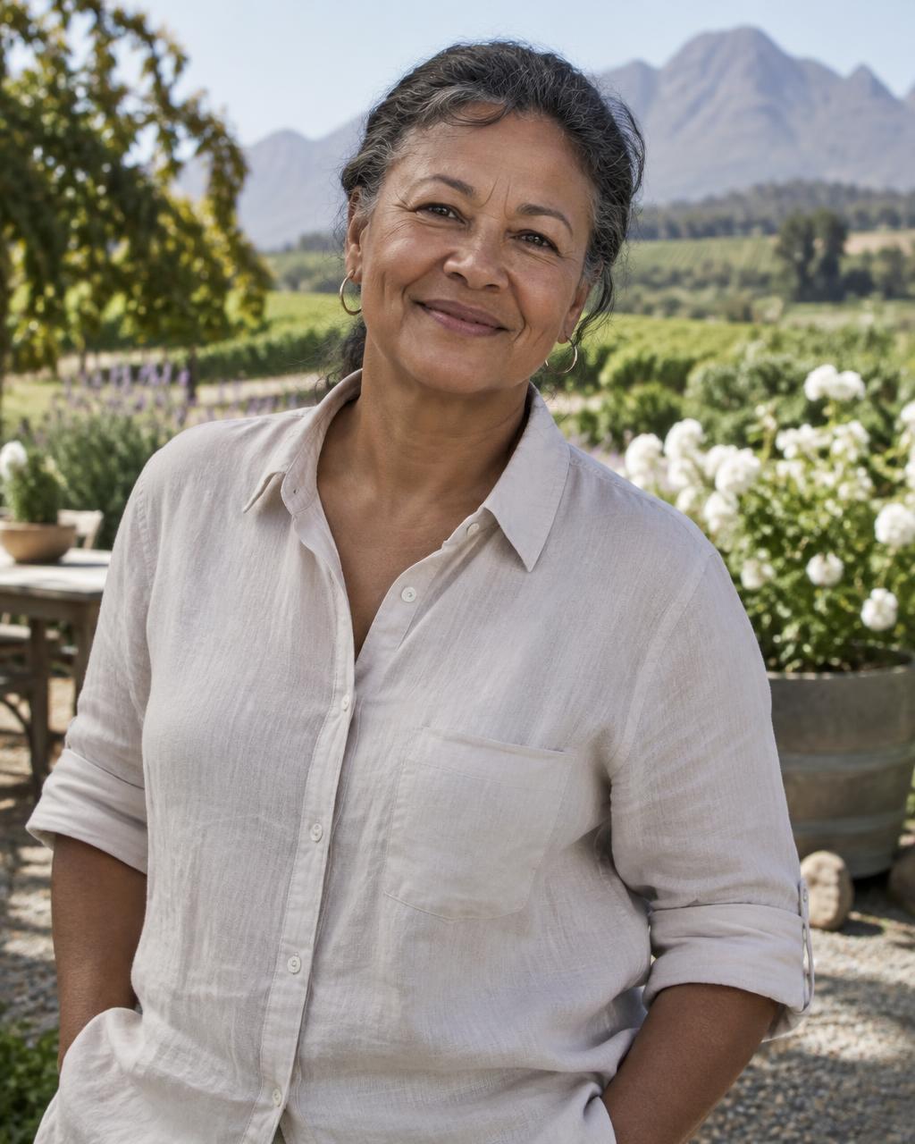 Carin, founder of Living Bridge, in a Cape Winelands garden (placeholder photograph)